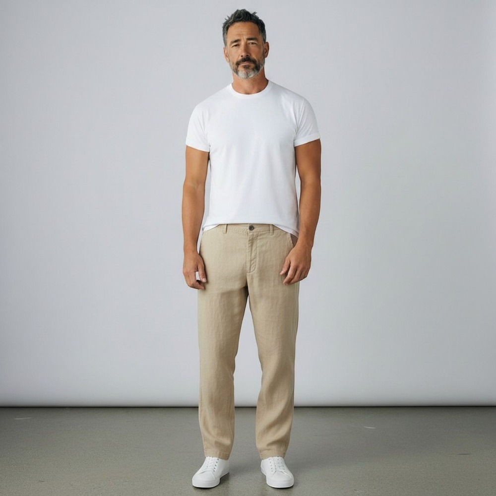 Tasso Elba Mens Coastal Beach Pants 100% Linen Missing Drawstring Tan Size 36x30